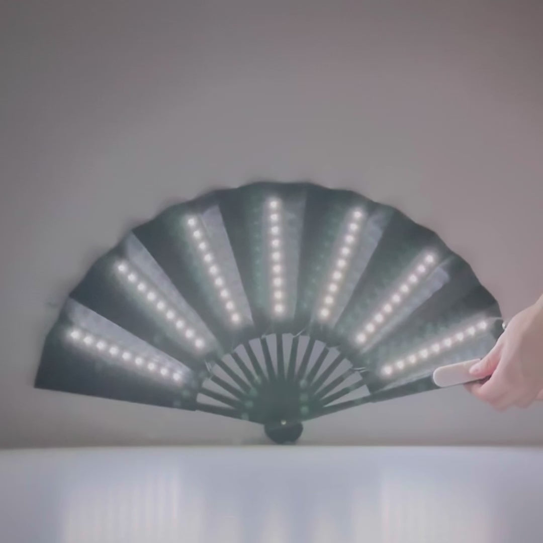 LED Glowing Rave Folding Hand Fan - White