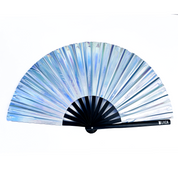 Iridescent Rave Folding Hand Fan - Silver